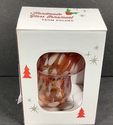 #ad MCM Cottage Red Mushroom Zorza Handmade Glass Ornament Poland Christmas $24.95