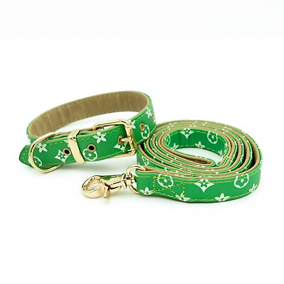 #ad Lime Dog Leash amp; Collar set PU Leather Designer Fashion Pet Collar. LV monogram $28.00