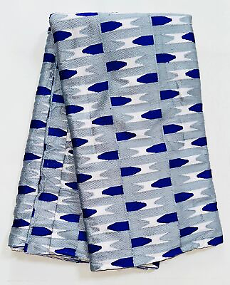 #ad African Fabric Woven Kente Blue Gray White “Nanyamka” 4 Yards $75.51