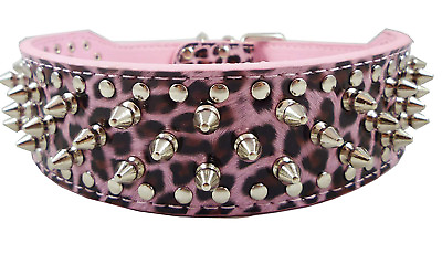 #ad #ad 17 20quot; Leopard Leather Spiked Studded Dog Collar 2quot; Wide 25 Spikes $9.99