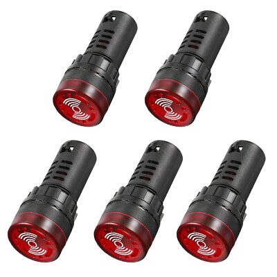 #ad 5Pcs 22mm 12V AC DC Red LED Flashing Buzzer Pilot Panel Indicator Light Lamp $11.98