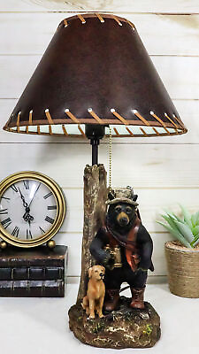Rustic Forest Hunting Dog And Black Bear With Rifle and Binoculars Table Lamp $65.99