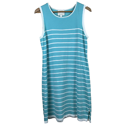 #ad Sail to Sable STS Aqua White Striped Knit Tank Dress Preppy Nautical Beach Large $24.99