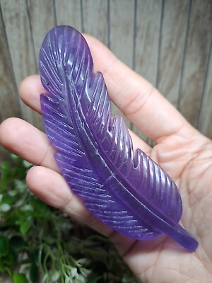 #ad Indigo Fluorite Crystal Feather Carving Display Frame 12cm Hand Carved Gift GBP 25.00