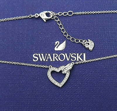 #ad New Gift Box SWAROVSKI 5636444 Rhodium Pave Lovely Heart Pendant Necklace $123.25