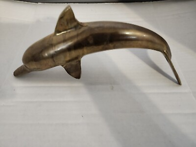 #ad Large Vintage Solid Brass 10” Dolphin Sculpture Statue Figurine Beach Decor $23.99
