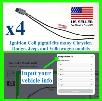 #ad x4 fits Dodge Jeep 2.0 2.4 2.7 3.5 3.7 4.0 Ignition Coil Connector Pigtail Plug $44.95