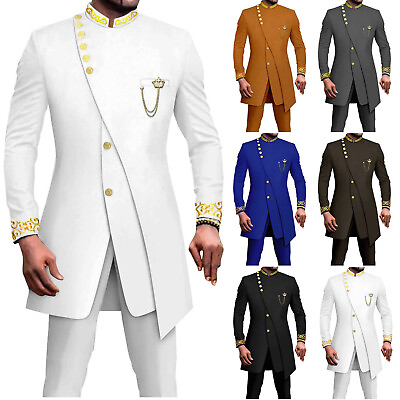 #ad African Men Solid Color Personality Fashion Slim Fit Business Long Sleeve Shirt $125.26