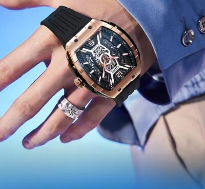 #ad BONEST GATTI Men Watch Automatic Tonneau Sapphire Mechanical Wristwatch Luminous $329.99