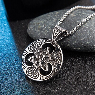 #ad Irish Celtic Triquetra Trinity Knot Rune Pendant Necklace Stainless Steel Chain $9.68