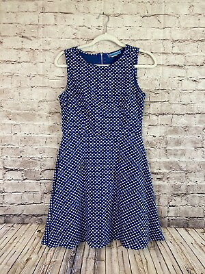 #ad Flutterbye Dress Women’s Medium A Line Blue Apple Print Sleeveless Scoop Neck $17.09