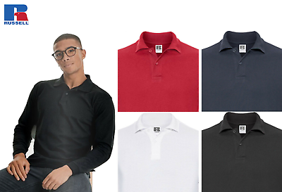 #ad POLO T Shirt Russell Heavy Cotton Pique Poloshirt R569L Long Sleeve GBP 8.87