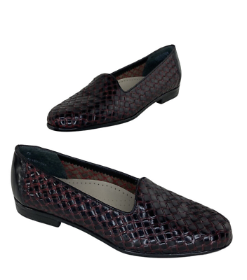 #ad Trotters Woman#x27;s Liz Black amp; Burgundy Woven Leather Confort Slip On Size 7 Slim $27.99