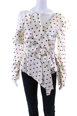 #ad Two Twin Style Women#x27;s Polka Dot Ruffle Trim Long Sleeve Blouse White Size M $40.81
