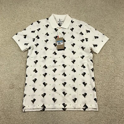 #ad Nike Mens Medium Polo Shirt Dog Pattern All Over Print Slim Fit Dri Fit DQ4577 $49.99