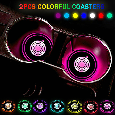 #ad 2X LED Car Cup Holder Lights Mat Cup Pad 7 Colors Car Interior Atmosphere Lamp $10.88