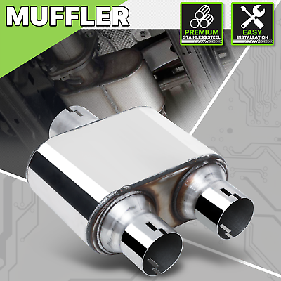 #ad 3quot;Center Inlet Dual 2.5quot;Outlet Chrome Race Performance Chambered Exhaust Muffler $50.99