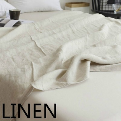 #ad 100% Pure Linen Bed Sheet Cover Bedsheet French Flax Organic Natural Plain White $67.68