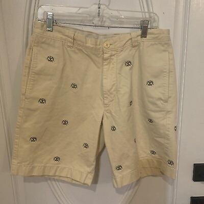 #ad J. Crew Mens 32 W Yellow Anchors Casual Preppy Flat Front Chino Shorts $12.00