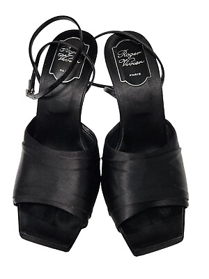 #ad Black Satin ROGER VIVIER Sandals Wrap Around Rhinestone Embellished Straps 37.5 $148.00