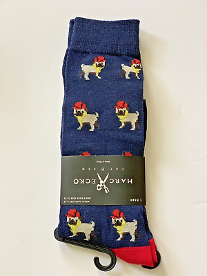 #ad Marc Ecko Men#x27;s Dress Casual Novelty Crew Socks Pug Dog Puppy Chain Blue $8.95