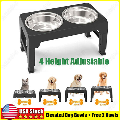 #ad Elevated Dog Bowl Pet Feeder Stainless Steel Raised Food Water Stand 2 Bowls $22.99