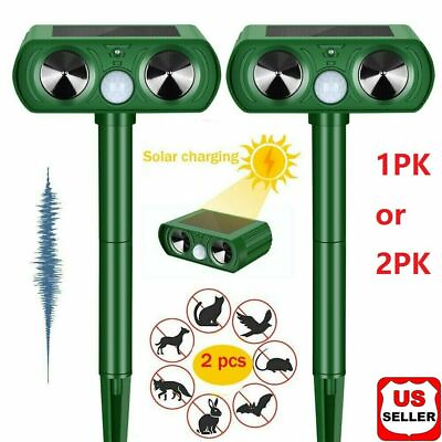 1 2 PK Animal Repeller Ultrasonic Solar Power Outdoor Pest Cat Mice Deer Sensor $24.98