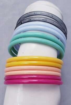 #ad Set of 12 1980#x27;s Colorful Stack Bangle Plastic Vintage Bracelets $8.00