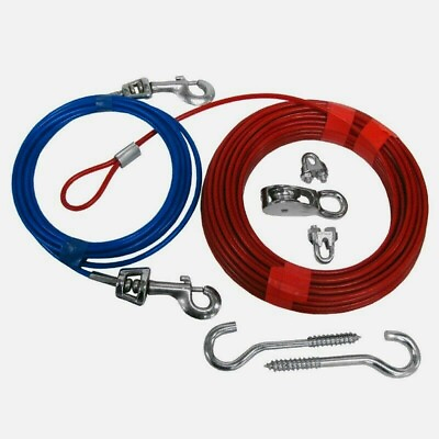 PDQ Boss Pet Dog 70#x27; TROLLEY TIE OUT Aerial Run Red Vinyl Cable LARGE Dog 60 lbs $38.01