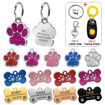 #ad Personalized Dog Tags Engraved Cat Puppy Pet ID Name Collar Tag Bling Glitter $8.99