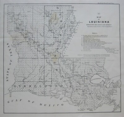 #ad Original 1855 Survey Map LOUISIANA Overflowed Land District Rejected Claims $95.99