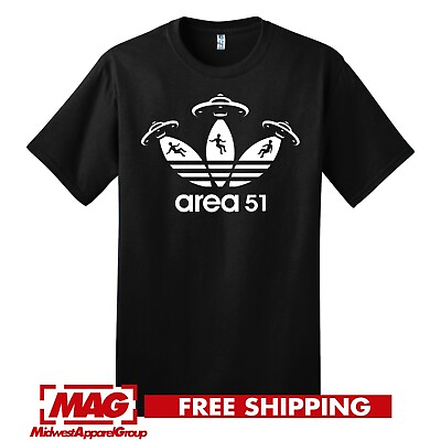 #ad AREA 51 FUNNY PARODY BLACK T SHIRT Adidas Themed Humor Shirt Tee Aliens Ship $19.99