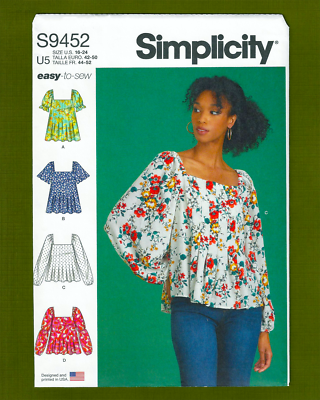 #ad Pullover Tops Sewing Pattern Square Neckline Sizes 16 24 Simplicity 9452 $10.85