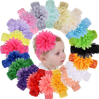 #ad 20 Pcs Newborn Baby Girl Headband Infant Toddler Flower Soft Stretchy Hair Band $15.68