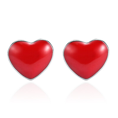 #ad 925 Sterling Silver Red Enamel Heart Earrings Stud Womens Fashion Jewelry Gift $5.92