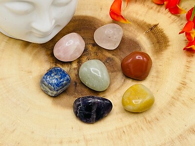 #ad 7 Chakra Tumbled Stones Set with Carry Velvet Pouch Polished Healing Crystals $7.71