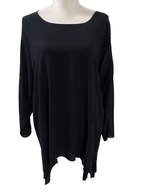 #ad Dinah Lee Women#x27;s Black Rayon Layered Long Sleeve Shirt Top size 2X Plus Dressy $24.00