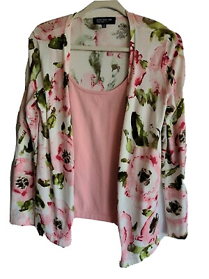#ad Jones New York Floral Open Cardigan Attached Tank Long Sleeve sz PP New $23.99