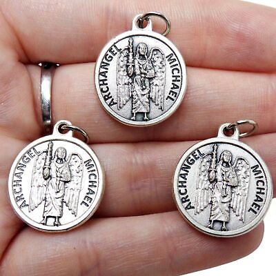 #ad Archangel Michael Silver Tone Pendant Prayer Medals for Rosary Parts 1 In $7.95
