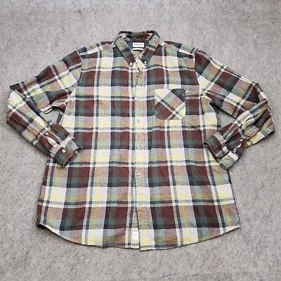 #ad Timberland Shirt Men Extra Large Brown Green Plaid Flannel Button Outdoor Adult* $12.59