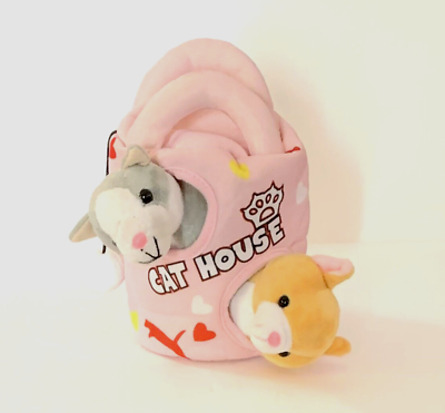#ad Cat House Plush Stuffed Animals Pink Four Openings Three Kittens Kleeger $10.99