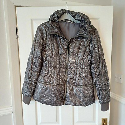 #ad DKNY Jeans Women#x27;s Grey Puffer Jacket Collar amp; Zipped Hood UK Size Medium M GBP 24.99