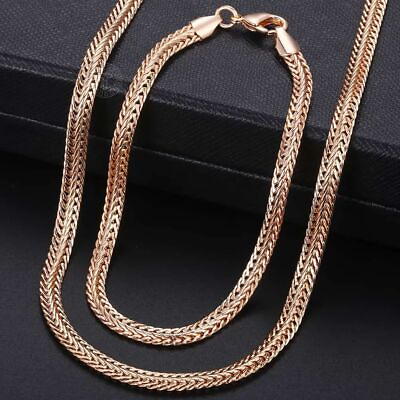 #ad Rose Gold Color Jewelry Set Braided Foxtail Link Chain Necklace Bracelet Sets $19.14