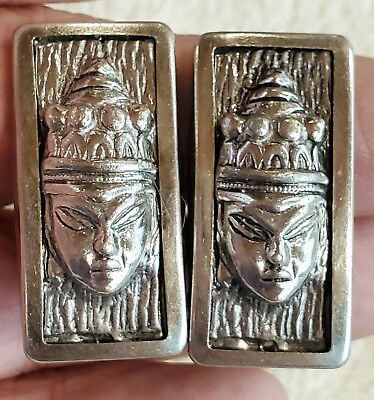 #ad Vintage EARRING Thai Asian Princess Clip Silver Plated $7.99