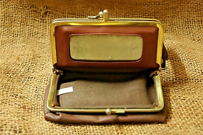 #ad Vintage Purse Unique Color Brown Retro Purse Made in Hong Kong Genuine Leather $66.62