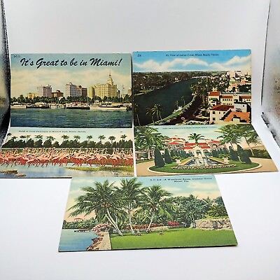 #ad Lot of 5 Postcards Miami Beach Florida Estate Mansion Flamingos Linen $6.75