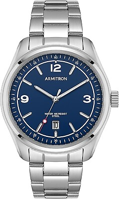 #ad Armitron Men#x27;s Silver Tone Blue Face Watch WR 150m 20 5497NVSV NEW $29.95