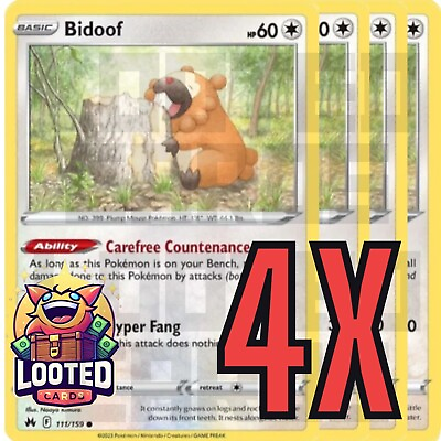 #ad 4x Bidoof 111 159 x4 Crown Zenith Pokemon TCG Playset NM $2.92