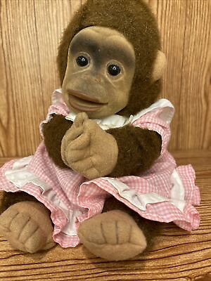 #ad Hosung 1994 Monkey Hand Puppet Pink Dress Squeaker 11” $15.00