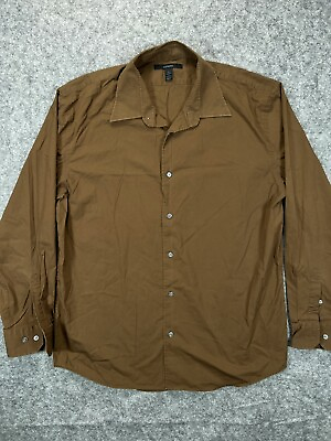 #ad Express Button Up Shirt Adult 2XL XXL Brown Modern Fit Stretch Long Sleeve Mens $15.99